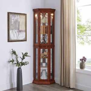 Ridstar 69.75 in. H Corner Curio Cabinet with Adjustable Tempered Glass Shelves For Entryway, Living Room & Bedroom-Brown - 1 of 4