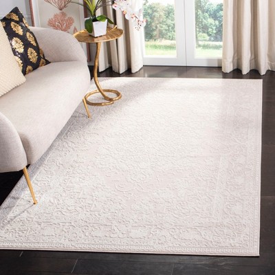 Ivory Floral Hand-Knotted Synthetic Square Area Rug