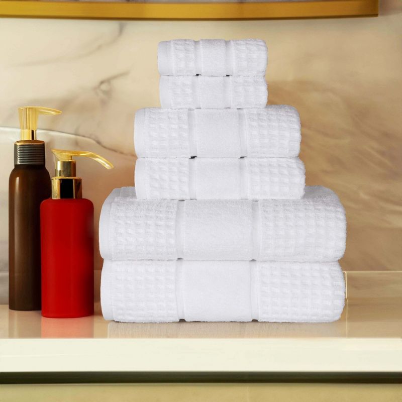 Zero Twist Cotton Waffle Honeycomb Medium Weight 6 Piece Bathroom Towel Set by Blue Nile Mills, 2 of 10