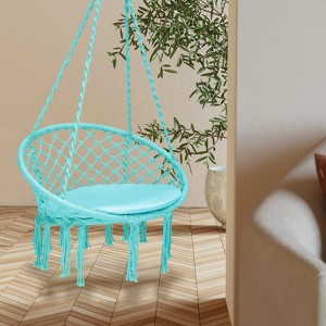 Tangkula Hanging Hammock Chair Macrame Swing Chair with Soft Cushion for Bedroom, Patio, Backyard, Balcony - 1 of 4