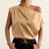 Women's One-Shoulder Blouse, Satin Drape Sleeve Top, Casual Loose-Fit Asymmetrical Neck Shirt - 4 of 4