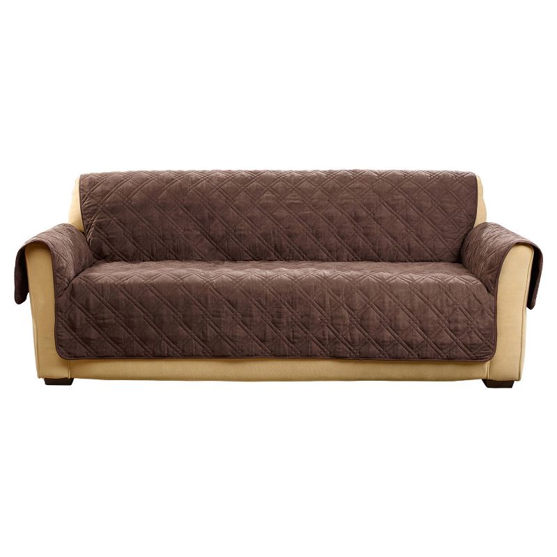 Microfiber Non Slip Sofa Furniture Cover Chocolate - Sure Fit, 1 of 2