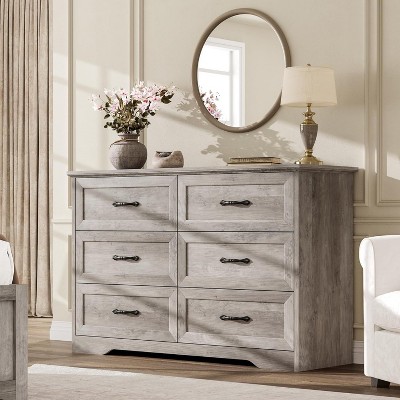 Acekool 5-Drawer Grey Dresser, Modern Farmhouse Tall Chest with Wide Handles, Storage Organizer for Bedroom, Living Room