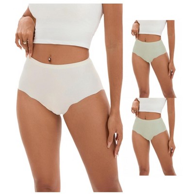 INSPIRE CHIC 3 Pcs Women's High-Waisted Full-Coverage Underwear Wave Trim No Trace Briefs