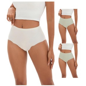 INSPIRE CHIC 3 Pcs Women's High-Waisted Full-Coverage Underwear Wave Trim No Trace Briefs - 1 of 4