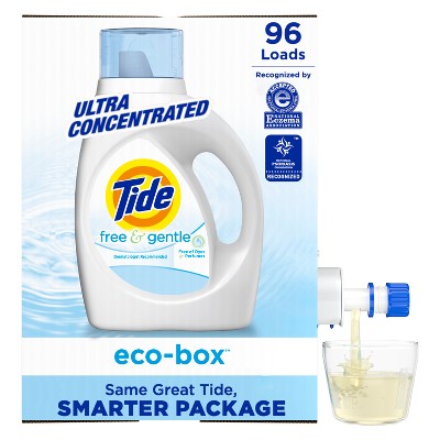 Image of Tide Liquid Eco-Box HE Compatible Laundry Detergent - Free & Gentle - 105 fl oz