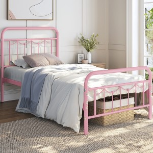 Yaheetech Metal Platform Bed Frame with Vintage Headboard and Footboard - 1 of 4