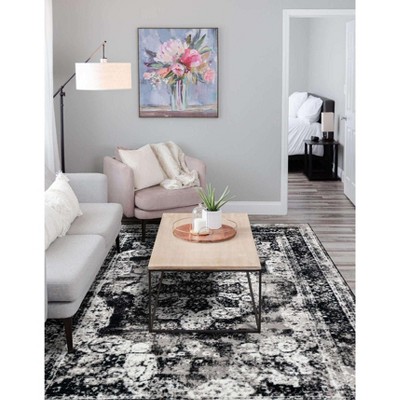 Black and Gray Rectangular Stain-Resistant Area Rug