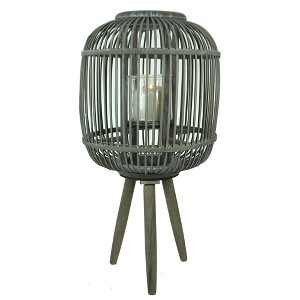 Essential Decor & Beyond 22.8" Tropical Bamboo Floor Lantern With Glass Candle Holder and Wooden Legs Decorative Accent - 1 of 2