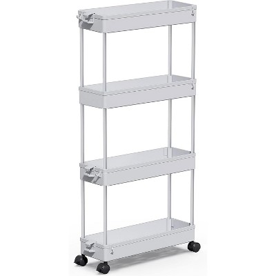 MaseiKar Slim Rolling Storage Cart 4 Tier Bathroom Organizer Mobile Shelving Unit Utility Cart Tower Rack for Kitchen Laundry Narrow Places