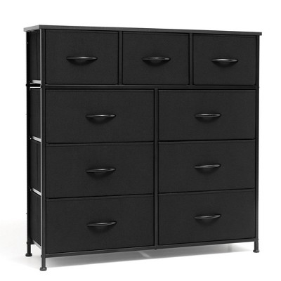 Crestlive Products 9-Drawer Extra Wide Fabric Dresser for Bedroom Clothes Storage Tower with Sturdy Steel Frame Wood Top Easy Pull Bins Wood Handles