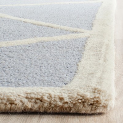 Light Blue and Ivory Hand-Tufted Wool Square Rug