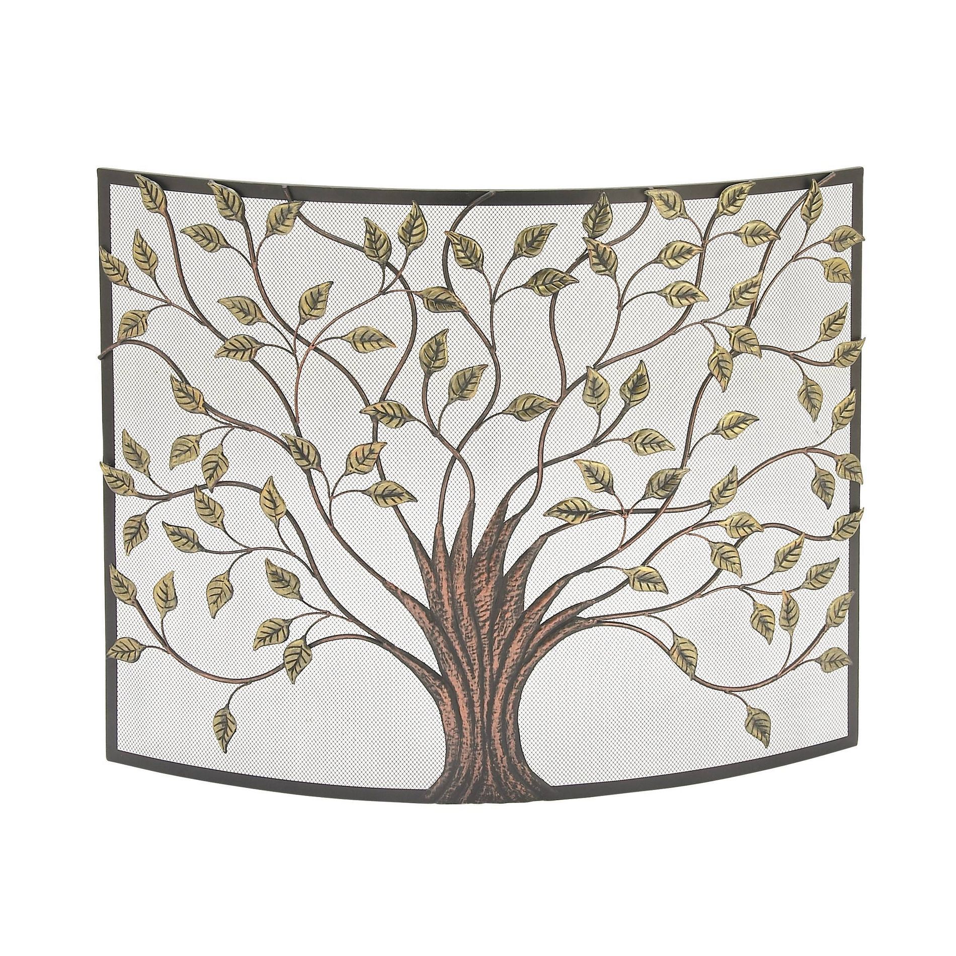 Farmhouse Metal Fireplace Screen Green - Olivia & May: Single Panel, Bronze Spark Guard, No Assembly Required