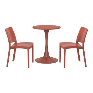 WestinTrends Playa 3-Piece Outdoor Round Metal Patio Dining Table Set With Stackable Patio Dining Side Chairs - 1 of 4