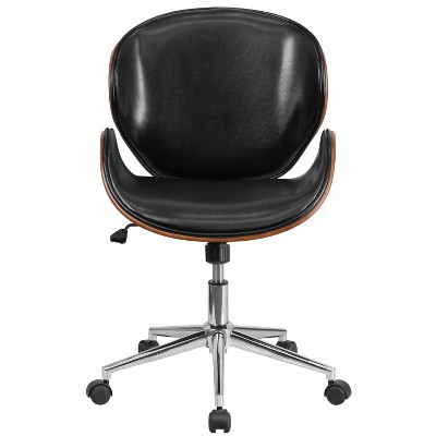 Walnut Wood & Black LeatherSoft Executive Swivel Office Chair