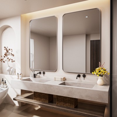 Tempered Glass Rounded Rectangle Framed Wall-Mounted Bathroom Vanity Mirror