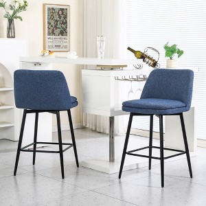 Akoasm 25.6 Inch Modern Upholstered Linen Bar Stools Chairs With Back And Metal Legs 2 Pieces-Blue - 1 of 4