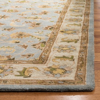 Heritage Bruce Traditional Light Blue/Beige Wool Square Rug, 4' x 4'