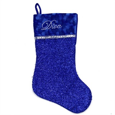 Northlight 17" Blue and Silver Embroidered Christmas Stocking with Cuff