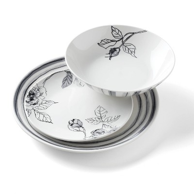 Gray and White Floral Porcelain 12-Piece Dinnerware Set