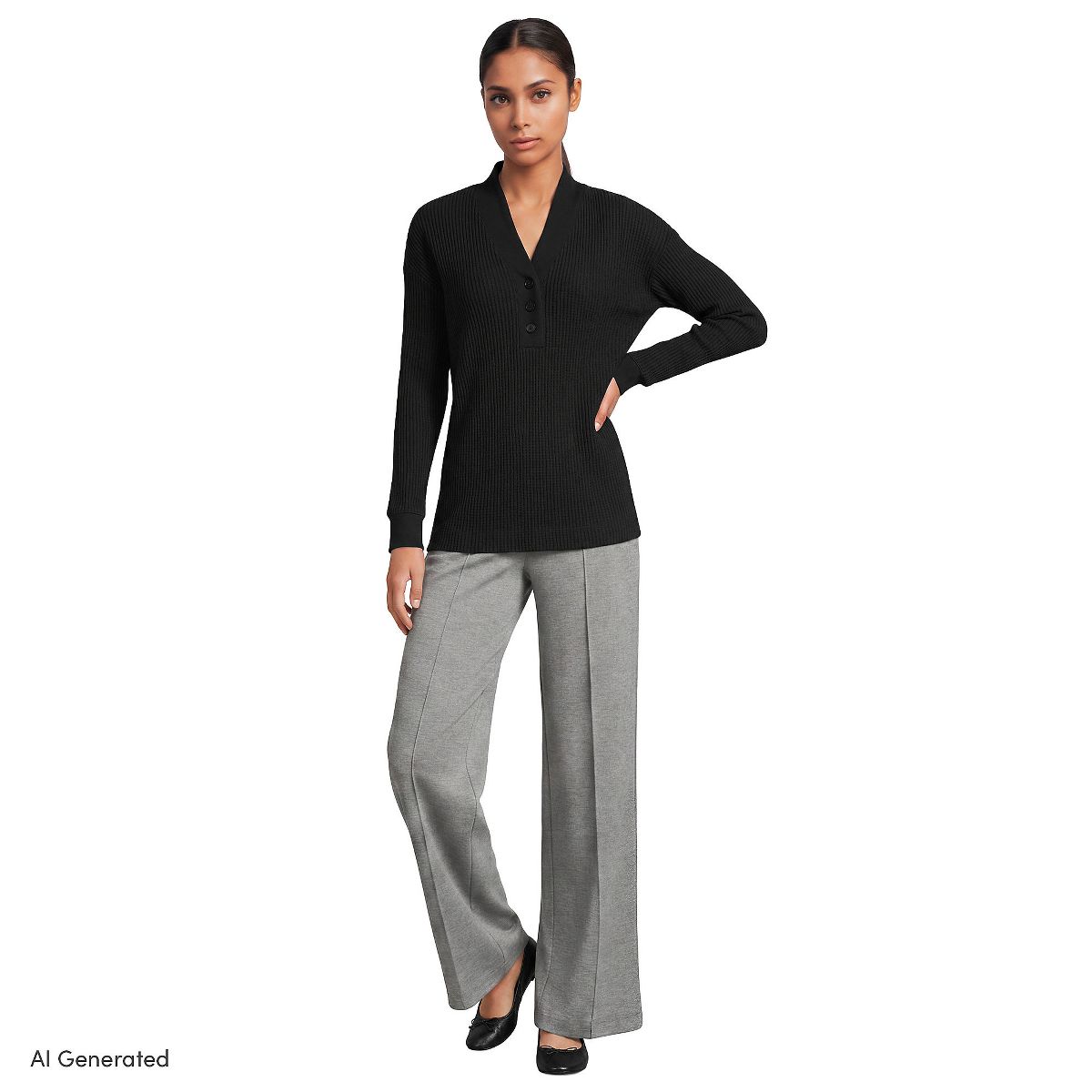 Lands' End Women's Long Sleeve Waffle Shawl Collar Henley - thumbnail 5