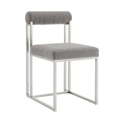 HomeRoots Set of Two Gray And Silver Upholstered Polyester Open Back Dining Side Chairs