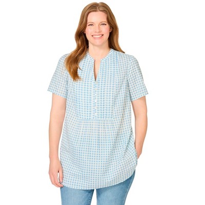 Woman Within Plus Size Pintucked Half-Button Tunic