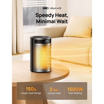 DREO 1500W Atom 416 10 Whisper-Quiet Portable Ceramic Space Heater with Temp Control and ECO Mode Timer with Remote Non-oscillating
