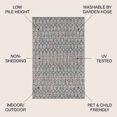 Light Gray and Navy Square Synthetic Geometric Area Rug