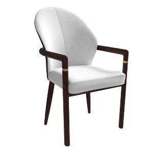 LeisureMod Opaline Wooden Dining Arm Chair - Leather/Velvet Upholstery - 1 of 4