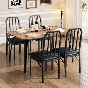 Dining Table Set for 4, Kitchen Table and Chairs with Chamfer Design, 5 Piece Dining Room Set with Cushion Seats for Home Kitchen, Apartment - 1 of 4