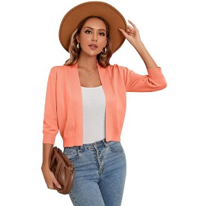 BLUEMING Womens Soft Knit Sweater Cardigan Bracelet Sleeve Open Front Cardigan Above Hip Length Cardigan - 1 of 4