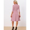 INSPIRE CHIC Women's Vintage 3/4 Sleeves Stand Collar Office Work Elegant A-Line Dress - 3 of 4