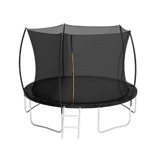 NAYSAYE Trampoline 12FT with Double Sided Color Pad Safety Net and Ladder for Outdoor Fun, Black, 143.70"*108.30"*108.00" - 1 of 4