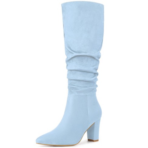 Baby blue knee outlet high boots