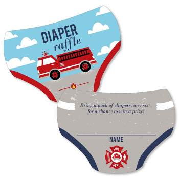Big Dot of Happiness Fired Up Fire Truck - Diaper Shaped Raffle Ticket Inserts - Firefighter Firetruck Baby Shower Activities Diaper Raffle Game 24 Ct