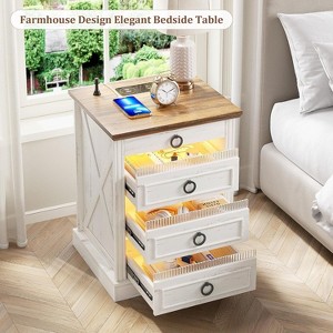 Vlsrka Farmhouse Nightstand with Hidden Storage, Charging Station, Motion Sensor LED, End Table for Bedroom - 1 of 4