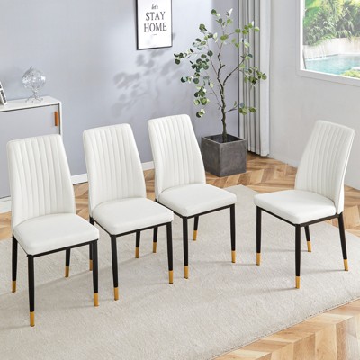 FONTOI 4PCS Dining Chairs with High Back Seat&Metal Legs for Family, Restaurants, Hotels, Coffee Shops, White&Black, 16.7"*36.4"*16.9"