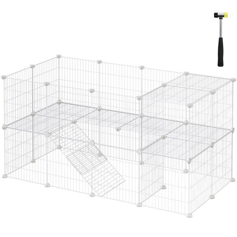SONGMICS Pet Playpen, Small Animal Playpen, Rabbit Guinea Pig Cage, Zip Ties Included, Metal Wire Apartment-Style White, 1 of 8