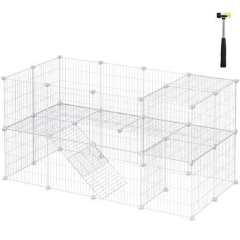 SONGMICS Pet Playpen, Small Animal Playpen, Rabbit Guinea Pig Cage, Zip Ties Included, Metal Wire Apartment-Style White