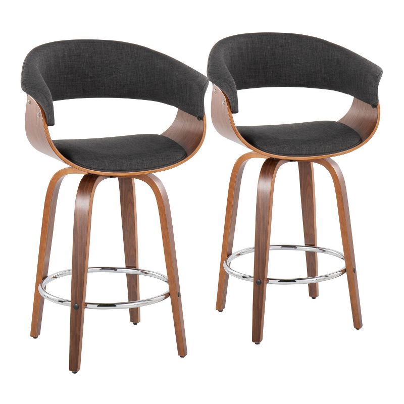 Set of 2 Vintage Modern Counter Height Barstools Walnut/Chrome/Charcoal - LumiSource, 1 of 11