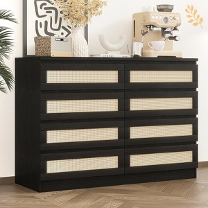 Jojoka 8 Drawer Double Dresser with Rattan Design Modern Wooden Storage Chest for Bedroom Living Room Entryway Closet and Nursery - 1 of 4