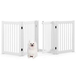Costway 30" Configurable Folding Free Standing 4 Panel Wood Pet Dog Safety Fence w/ Gate - 1 of 4
