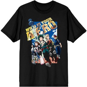 Mens Black My Hero Academia Anime Characters Short Sleeve Shirt - 1 of 3