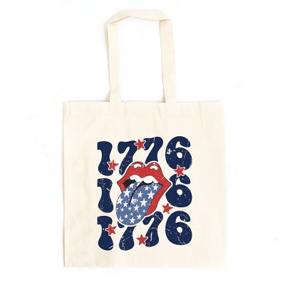 City Creek Prints 1776 Patriotic Lips Canvas Tote Bag - 15x16 - Natural