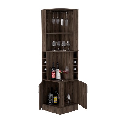 Vynxaria Stylish Corner Cabinet with Wine Glass Rack and Ample Storage
