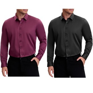 INSPIRE CHIC Men's Point Collar Long Sleeves Button Down Solid Formal Dress Shirts 2 Packs - 1 of 4