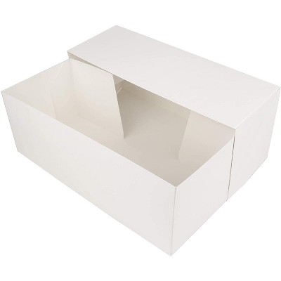 O'Creme White Rectangular Cake Box 14.5 Inch x 5 Inch x 3 Inch High with Scalloped Window - Pack of 25