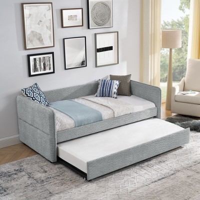 NicBex Boucle Twin/Full Size Daybed with Trundle,Sofa Bed Frame for Bedroom,Living Room,Apartment,Gray