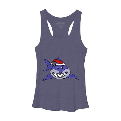 Women's Design By Humans Funny Christmas Shark in Santa Hat By SmileToday Racerback Tank Top